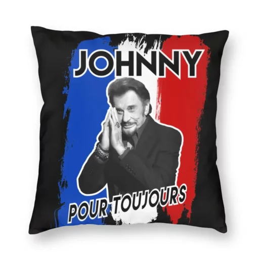 Housse de coussin carrée Johnny Hallyday pour toujours