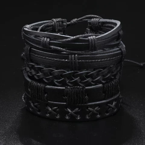 5 bracelets tressés en cuir