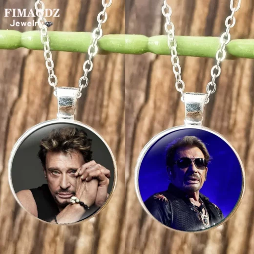 Rock Star Johnny Hallyday Necklace for Men Women Glass Cabochon Pendant Chain Necklaces Jewelry