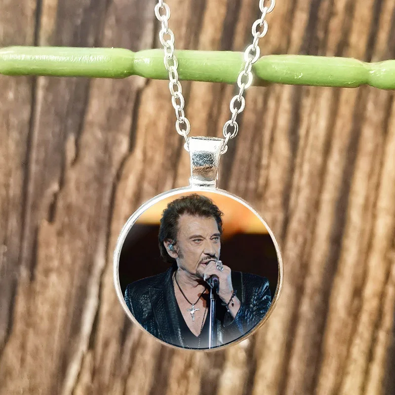 Rock Star Johnny Hallyday Necklace for Men Women Glass Cabochon Pendant Chain Necklaces Jewelry – Image 3