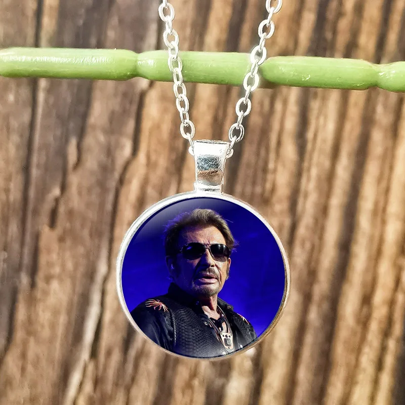 Rock Star Johnny Hallyday Necklace for Men Women Glass Cabochon Pendant Chain Necklaces Jewelry – Image 2
